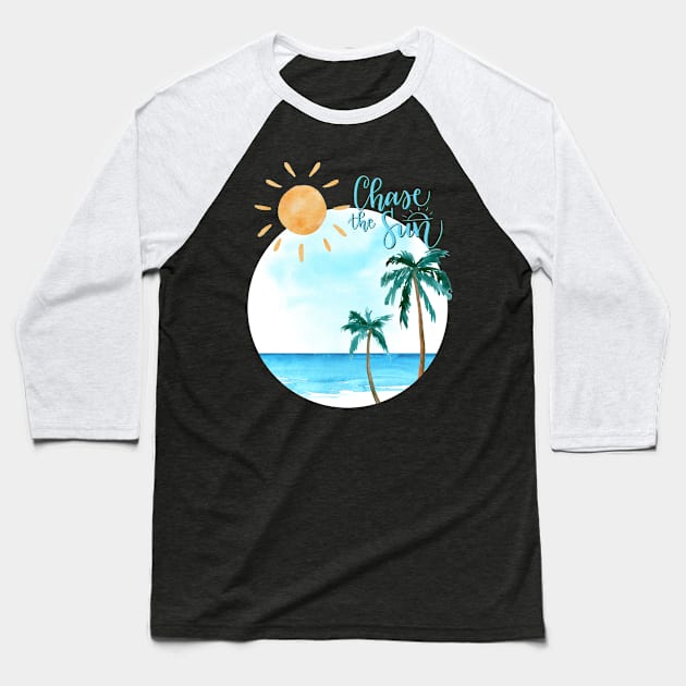 Beach summertime Adventure Explore the world travel lover palm tree sun Baseball T-Shirt by BoogieCreates